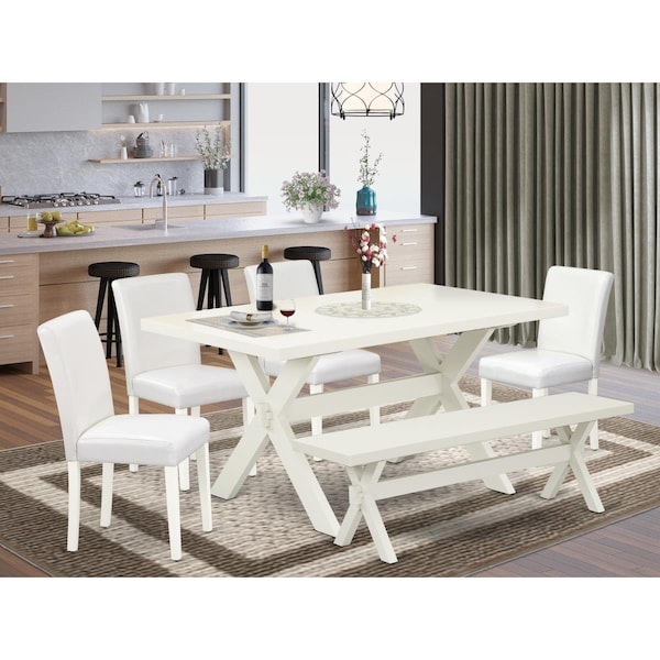 East West Furniture 6 Piece X-Style Stylish Dining Set - Linen White X026AB264-6 - main